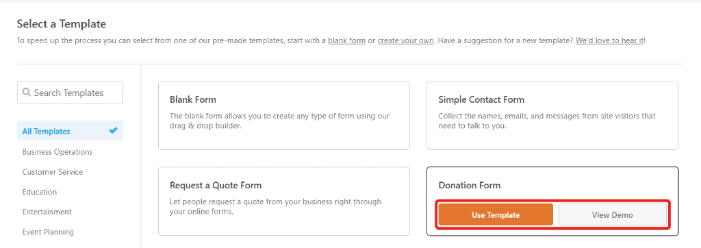 Add form template to page