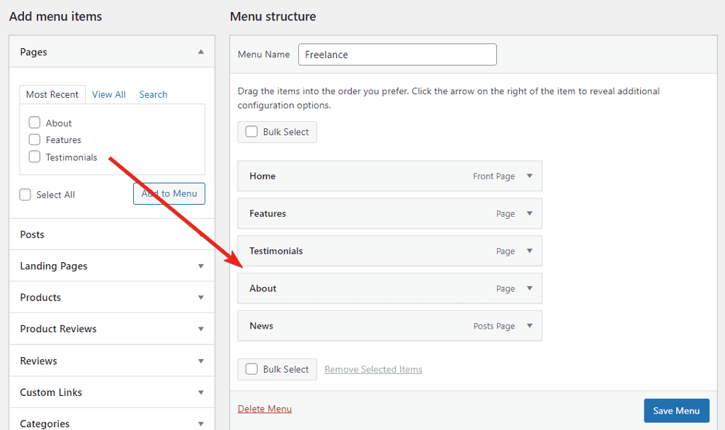 Add page link to menu in WordPress