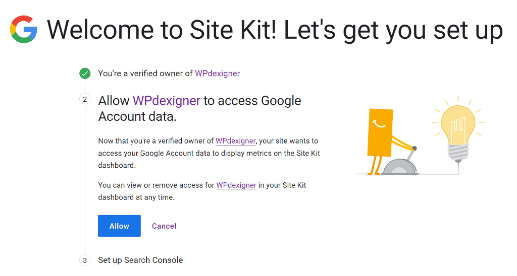 Allow Site Kit to access Google data