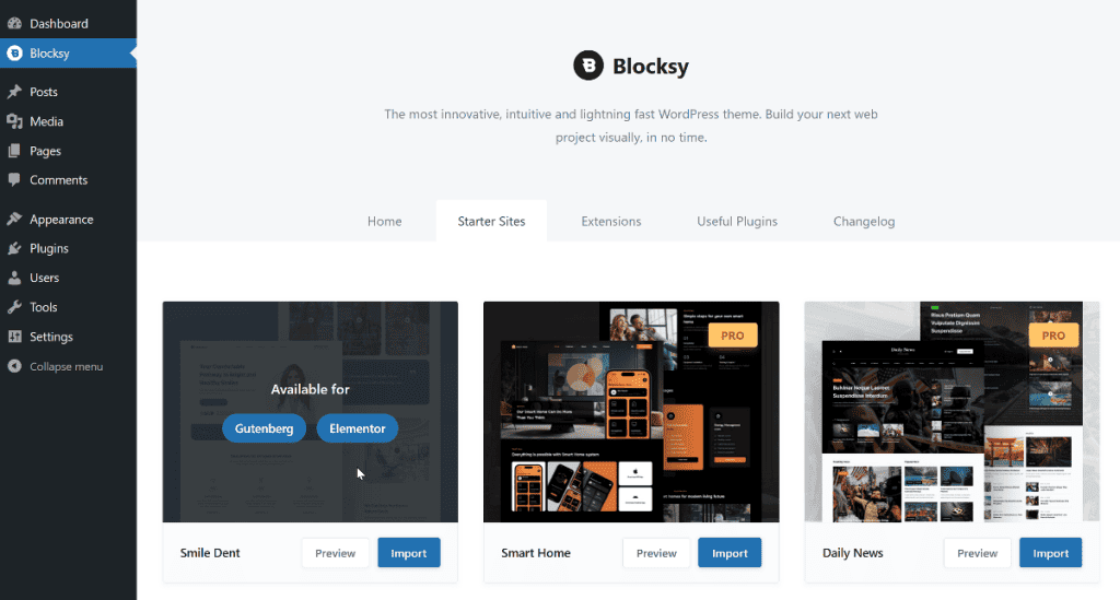 Blocksy starter sites