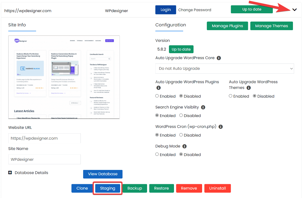 Click dropdown arrow and then click on Staging