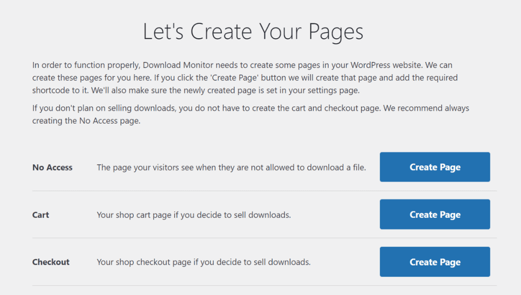 Create essential pages of Download Monitor