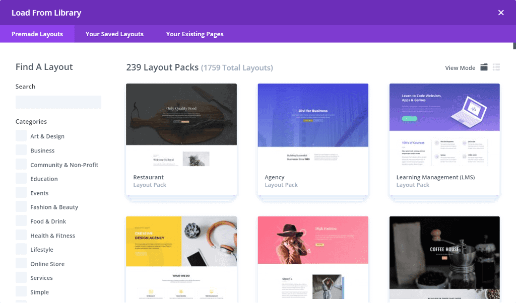 Divi template library