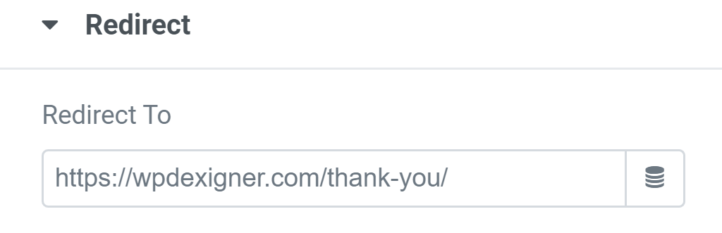 Elementor form reditect to a page on form submission