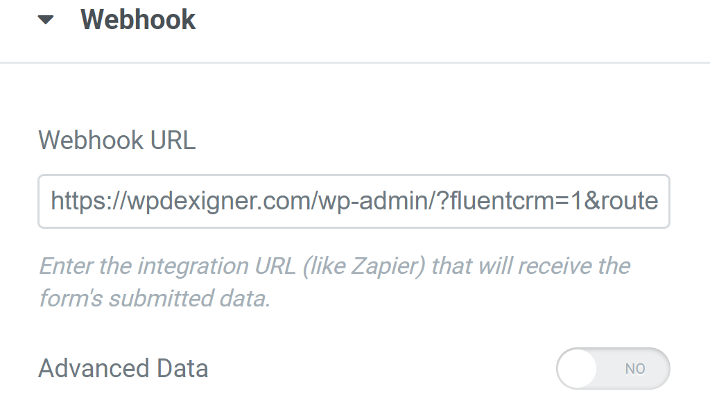 Elementor form webhook URL