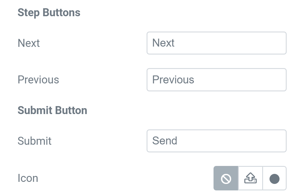 Elementor step buttons settings