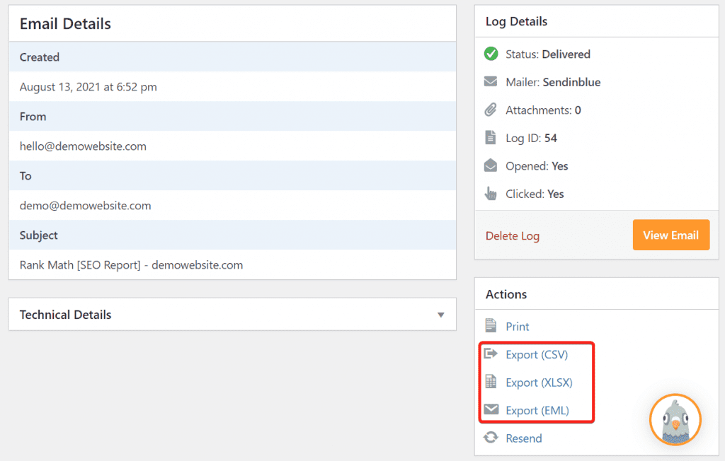 Email log export in WP Mail SMTP
