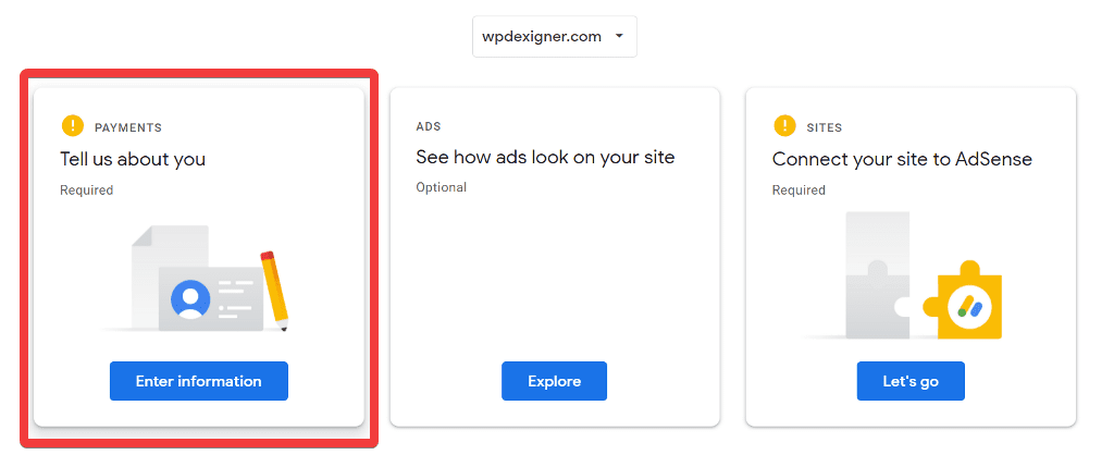 Enter payment information in AdSense