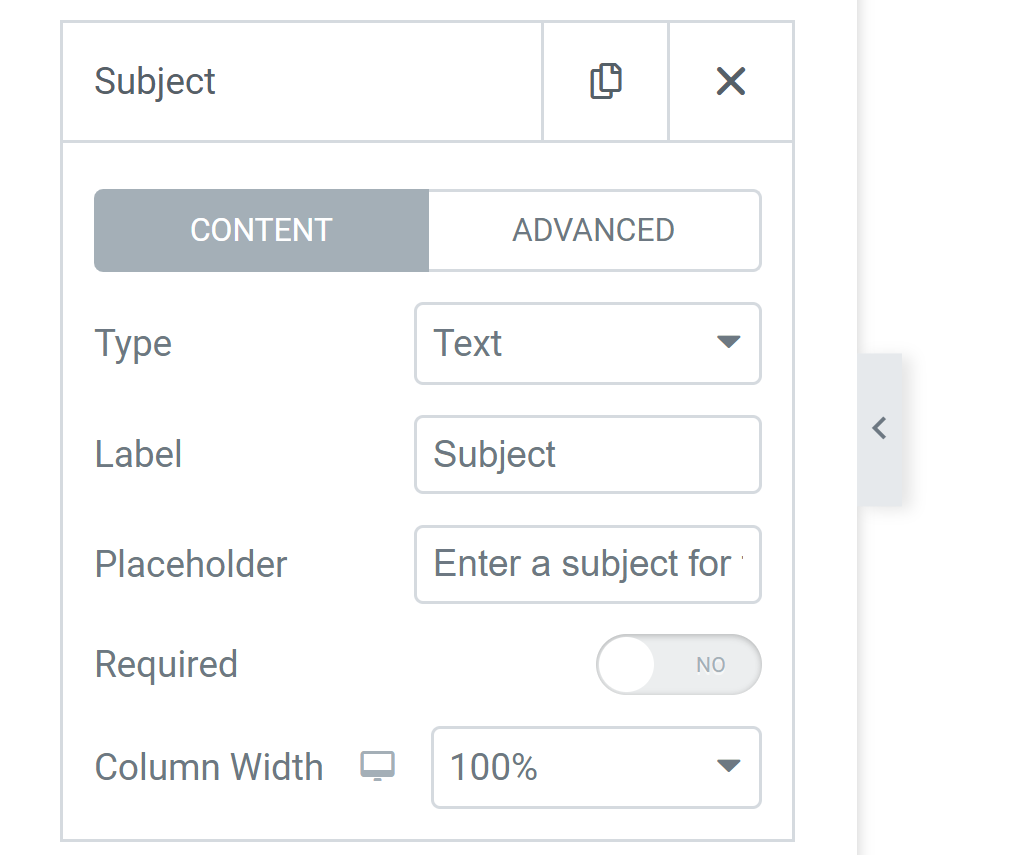 Field settings in Elementor