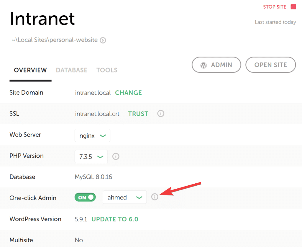 One click admin login in Local