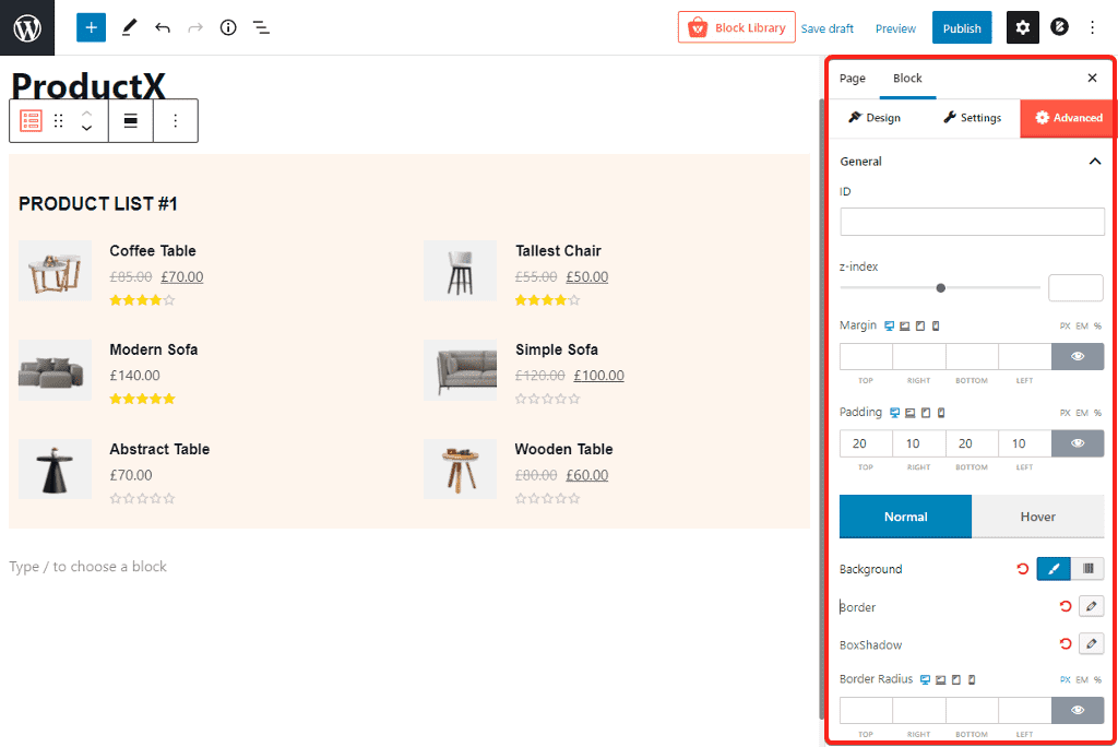 ProductX customization options in advanced tab