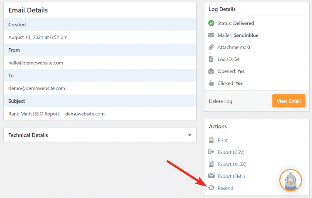 Resend email from WP Mail SMTP log