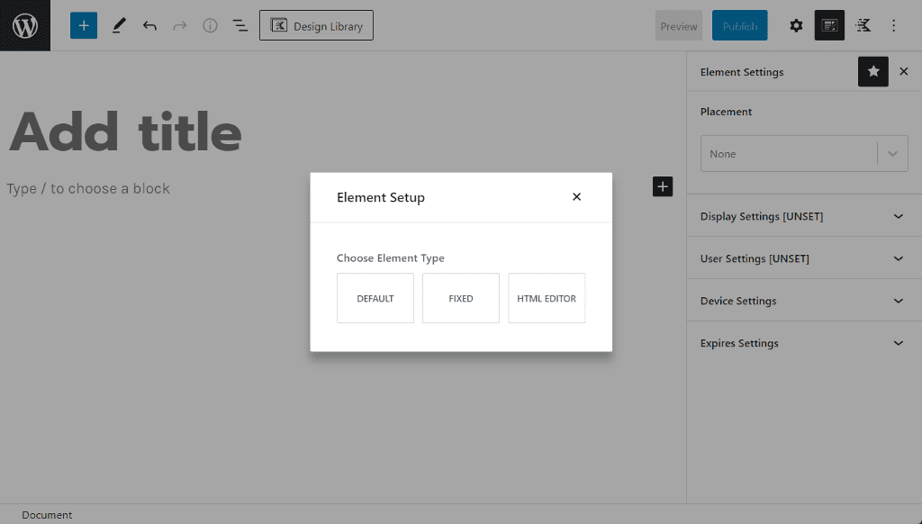 Select the type of hook between default fixed and code