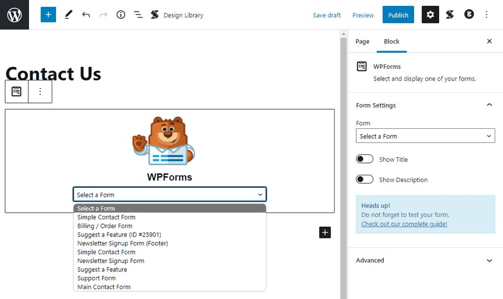 WPForms gutenberg block