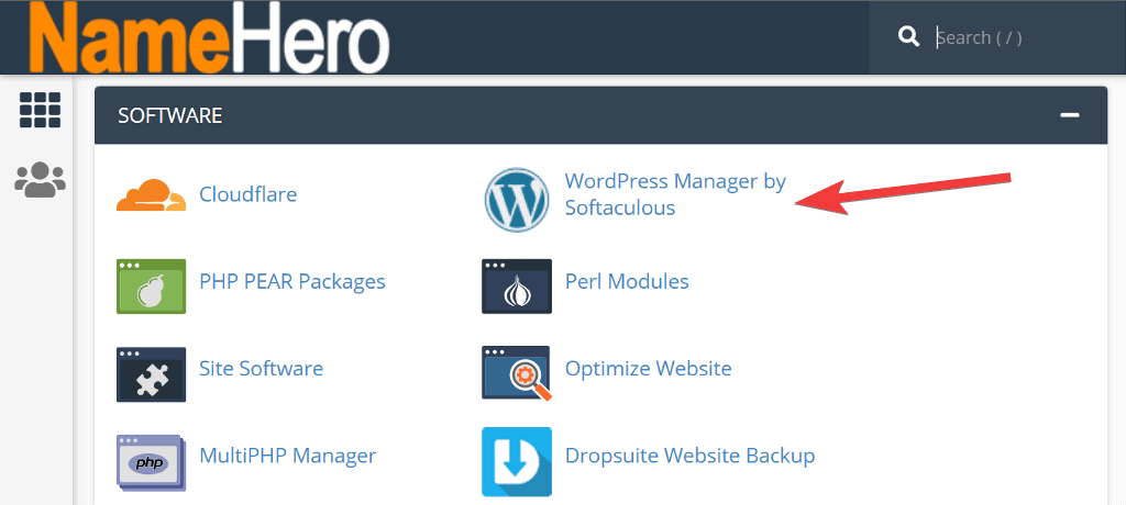 WordPress manager by Softaculous in cPanel