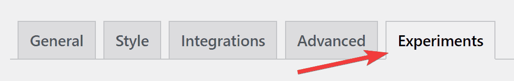 experiments tab in Elementor