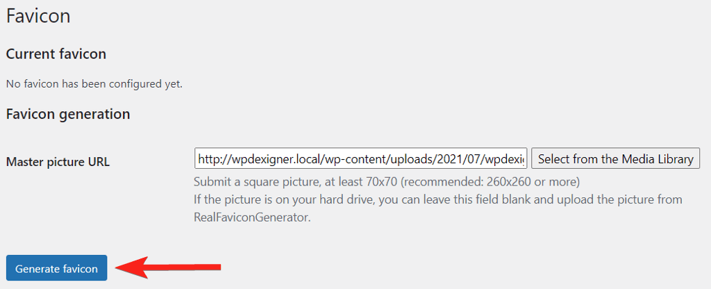 generate favicon using RealFaviconGenerator