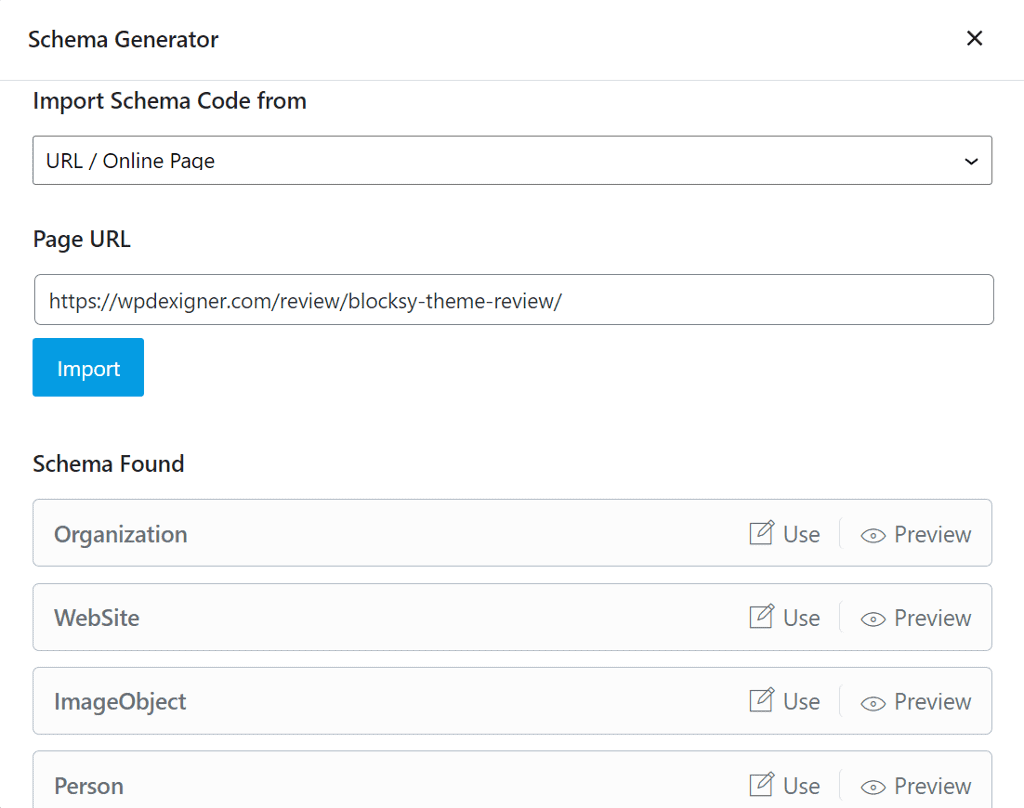 import schema template from URL