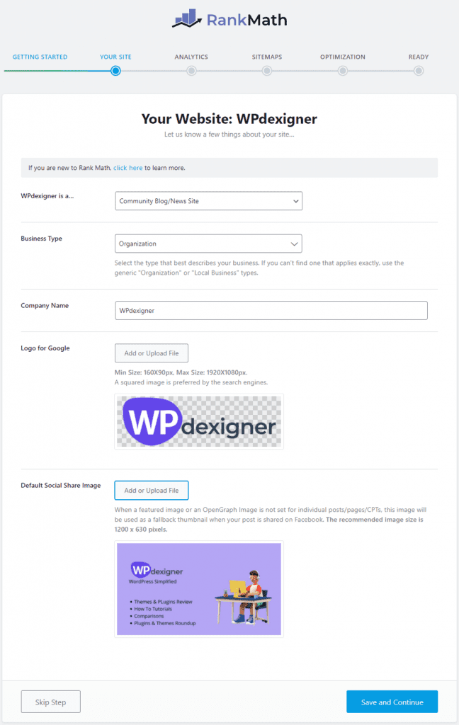 rank math choose the type of website