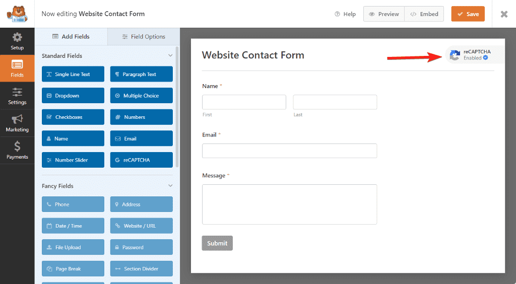 spam protection by enabling Google reCaptcha